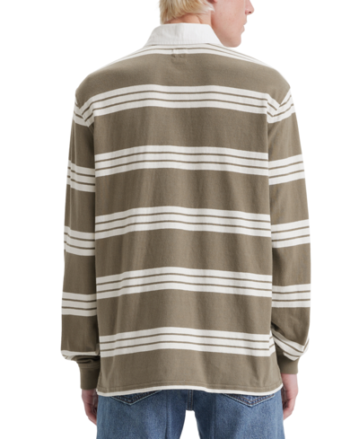 Shop Levi's Men's Classic-fit Striped Long Sleeve Rugby Shirt In Hemlock Stripe Soft Chambray