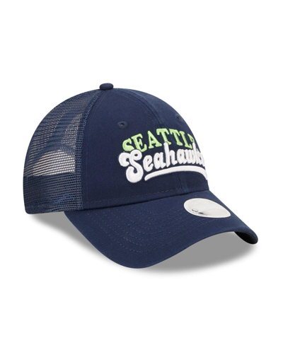 Shop New Era Women's  College Navy Seattle Seahawks Team Trucker 9forty Snapback Hat