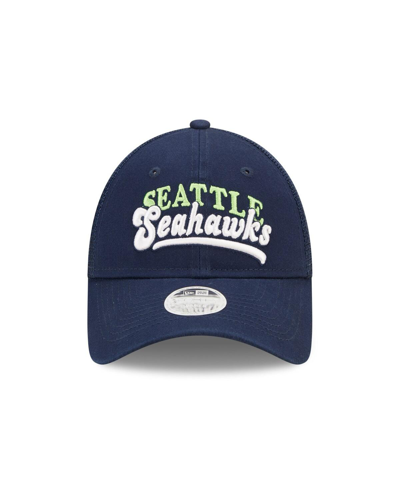 Shop New Era Women's  College Navy Seattle Seahawks Team Trucker 9forty Snapback Hat