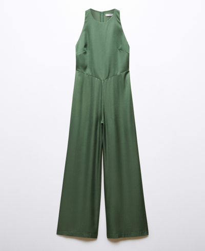 Shop Mango Women's Halter-neck Satin Jumpsuit In Green