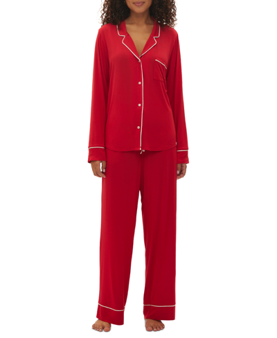 Shop Gap Body Women's 2-pc. Notched-collar Long-sleeve Pajamas Set In Modern Red