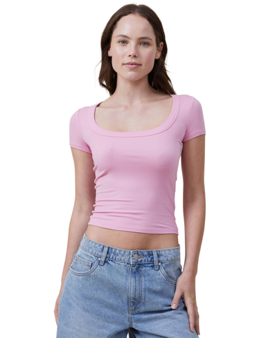 Shop Cotton On Women's Staple Rib Scoop Neck Short Sleeve Top In Soft Berry