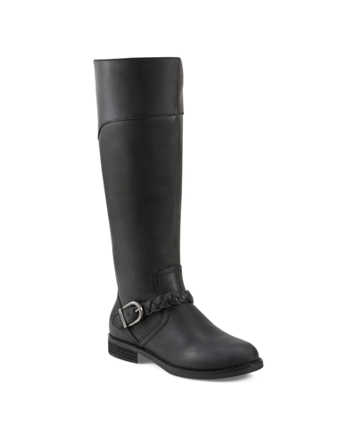 Shop Earth Women's Mira Round Toe High Shaft Casual Regular Calf Boots In Black Leather