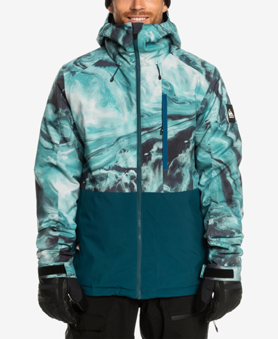 Shop Quiksilver Men's Snow Mission Printed Block Jacket In Resin Tint Majolica Blue