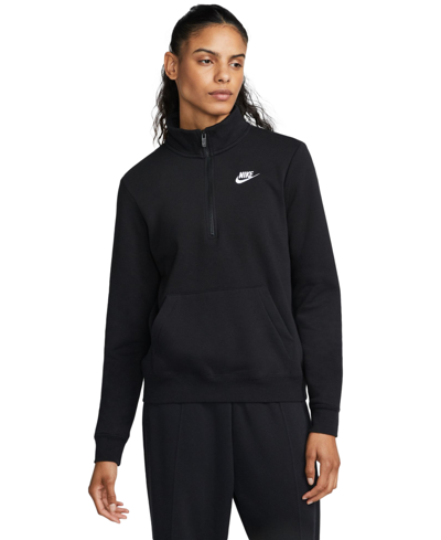 Shop Nike Women's Sportswear Club Fleece 1/2-zip Sweatshirt In Black,white