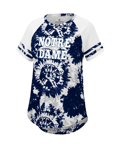 Colosseum Women's  Navy, White Notre Dame Fighting Irish Annie Oversized Tie-dye Raglan T-shirt In Navy,white
