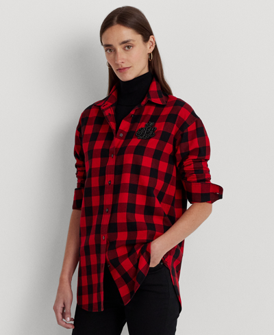 Shop Lauren Ralph Lauren Women's Buffalo Check Bullion Cotton Twill Shirt In Red,black