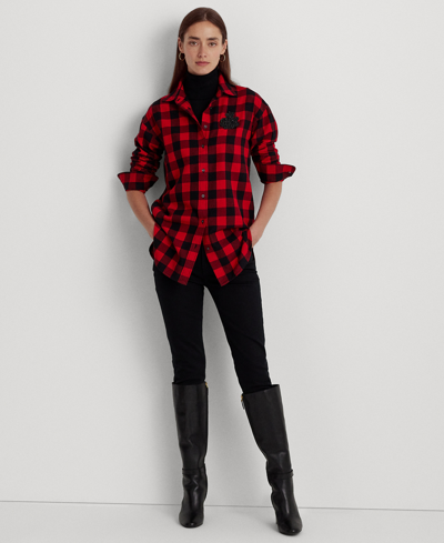 Shop Lauren Ralph Lauren Women's Buffalo Check Bullion Cotton Twill Shirt In Red,black