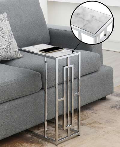 Convenience Concepts 15.75" Chrome Oxford Glass C End Table In White Marble,chrome