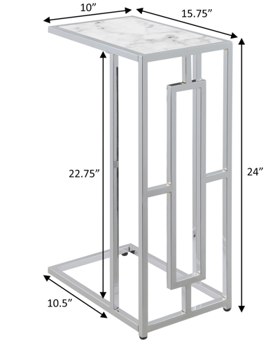 Convenience Concepts 15.75" Chrome Oxford Glass C End Table In White Marble,chrome