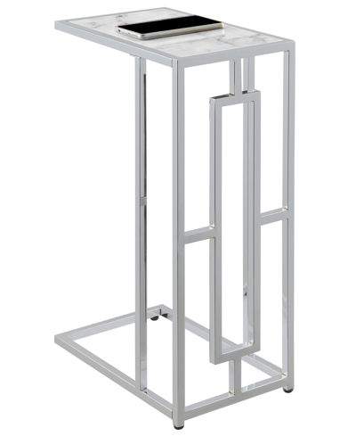 Convenience Concepts 15.75" Chrome Oxford Glass C End Table In White Marble,chrome