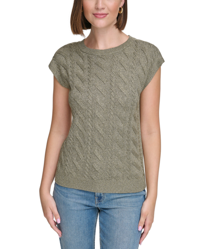 Shop Calvin Klein Jeans Est.1978 Women's Cable-knit Metallic Sweater Vest In Thyme,gold