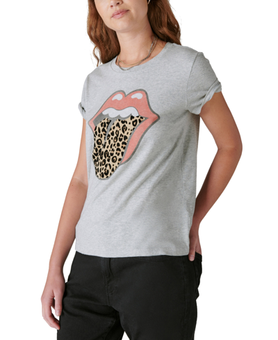 Shop Lucky Brand Women's Rolling Stones Animal Lips T-shirt In Light Heather Gray