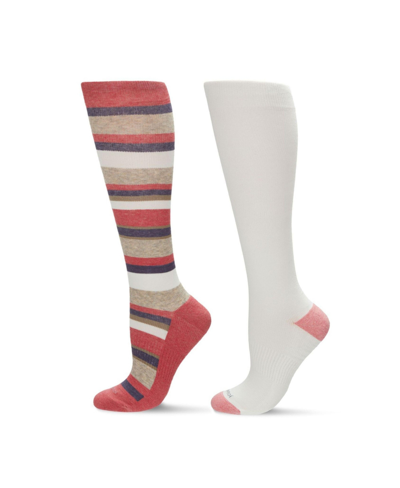 Memoi Women's 2 Pack Sock Set In Stripe Pink,ivory