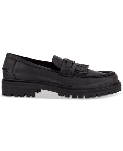 Shop Karl Lagerfeld Men's Tumbled Leather Slip-on Kilted Tassel Loafers In Black