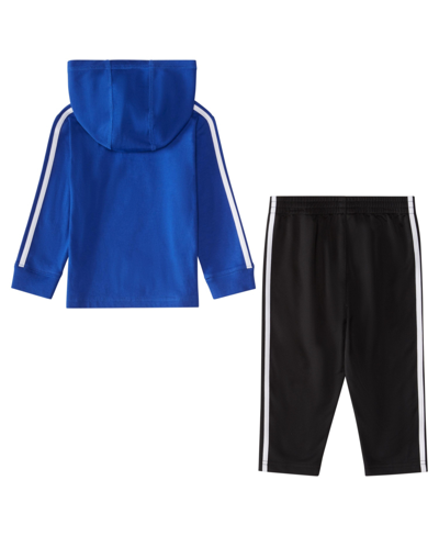 Shop Adidas Originals Baby Boys Long Sleeve Hooded Shirt And Pants, 2 Piece Set In Team Royal Blue