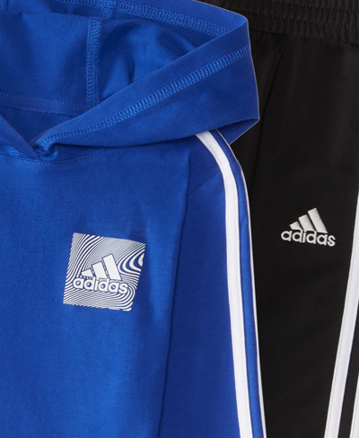 Shop Adidas Originals Baby Boys Long Sleeve Hooded Shirt And Pants, 2 Piece Set In Team Royal Blue