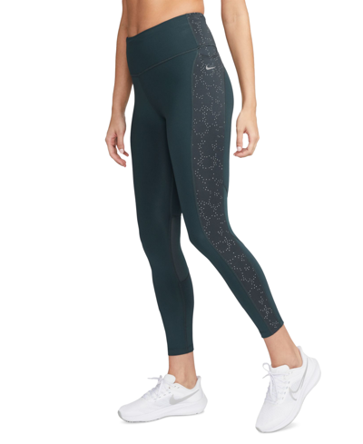 Shop Nike Women's Fast Mid-rise 7/8 Leggings In Deep Jungle,reflective Silver