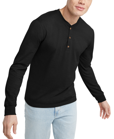 Shop Alternative Apparel Men's Hanes Originals Cotton Long Sleeve Henley T-shirt In Black