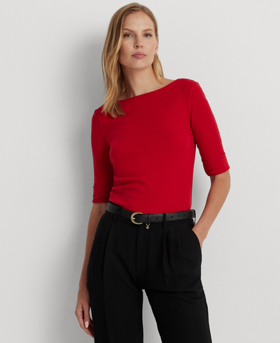 Shop Lauren Ralph Lauren Cotton-blend Boatneck Top In Martin Red
