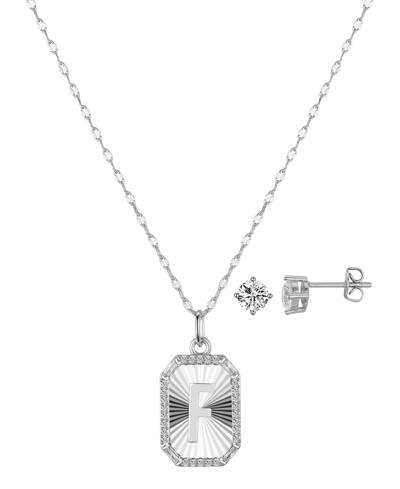 Shop Unwritten Cubic Zirconia Initial Pendant Necklace And Stud Earring Set In Silver F