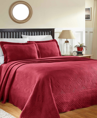Shop Superior Geometric Fret Textured Jacquard Matelasse All-season 3-piece Bedspread Set, Full In Burgundy