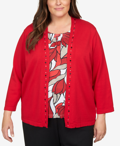 Shop Alfred Dunner Plus Size Park Place Stained Glass Pleat Neck Two In One Sweater In Red