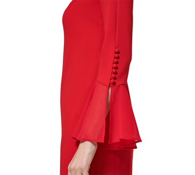 Shop Calvin Klein Petite Chiffon-cuff Bell-sleeve Dress In Red