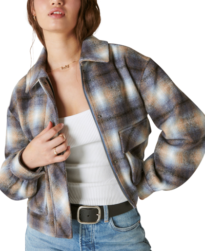 Shop Lucky Brand Women's Cropped Plaid Shirt Jacket In Blue Multi Plaid