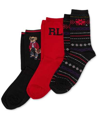 Shop Polo Ralph Lauren Women's 3-pk. Holiday Bear Crew Socks Gift Set In Assorted Bear
