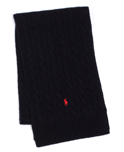 Polo Ralph Lauren Signature Pony Wool Scarf In Black