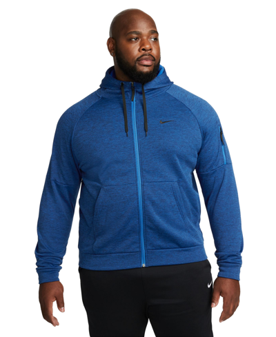 Shop Nike Men's Therma-fit Full-zip Logo Hoodie In Blue Void