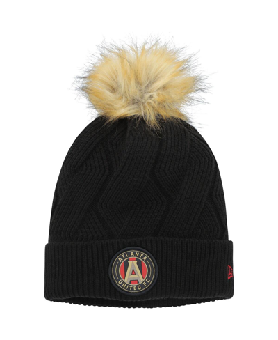 New Era Black Atlanta United Fc Snowy Cuffed Knit Hat With Pom In Black