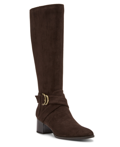 Shop Anne Klein Women's Maelie Knee High Microsuede Regular Calf Boots In Dark Brown Microsuede