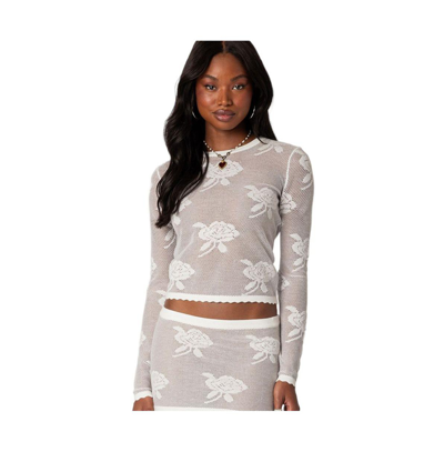 Shop Edikted Women's Saga Embroidered Sheer Knit Top In White