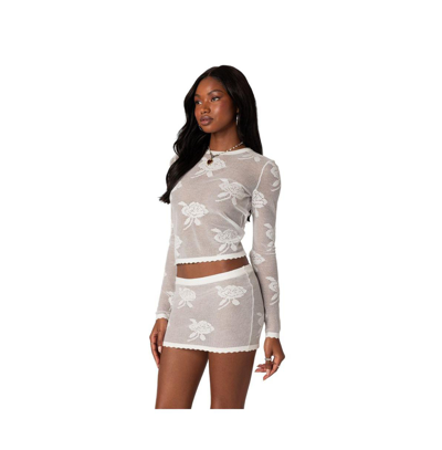 Shop Edikted Women's Saga Embroidered Sheer Knit Top In White