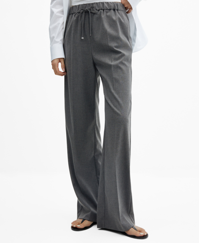 Shop Mango Women's Elastic Waist Wideleg Pants In Medium Heather Gray