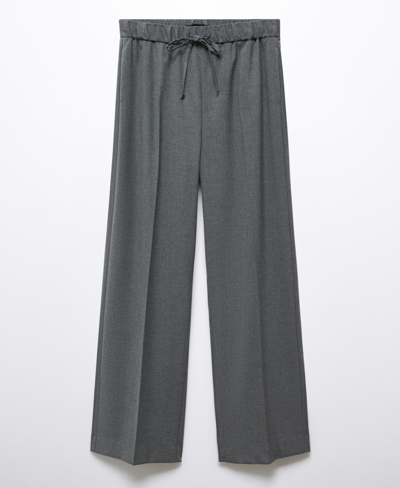 Shop Mango Women's Elastic Waist Wideleg Pants In Medium Heather Gray