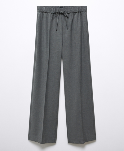 Mango Elastic Pinstripe Tie Front Pants In Gray In Medium Heather Gray
