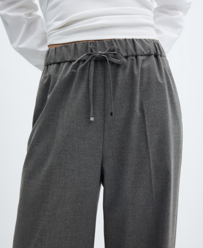 Shop Mango Women's Elastic Waist Wideleg Pants In Medium Heather Gray