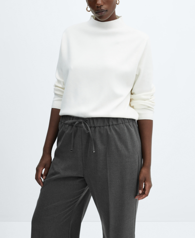 Mango Elastic Pinstripe Tie Front Pants In Gray In Medium Heather Gray