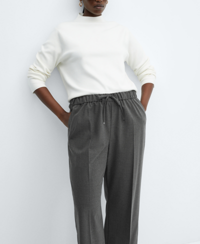Mango Elastic Pinstripe Tie Front Pants In Gray In Medium Heather Gray