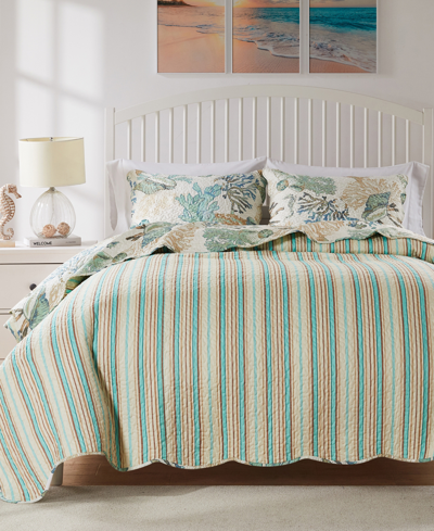 Greenland Home Fashions Atlantis Reversible Coastal 4 Piece Quilt Set, Twin/twin Xl In Jade