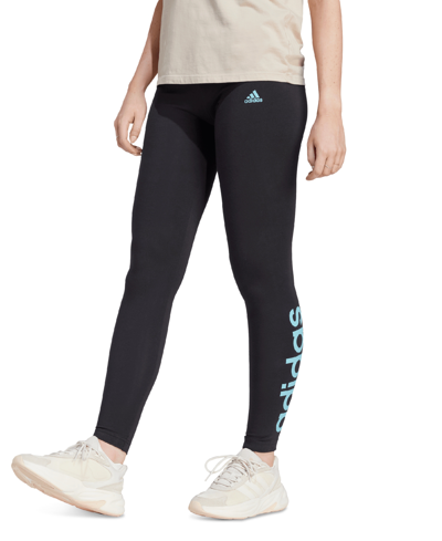 Shop Adidas Originals Women's Linear-logo Full Length Leggings, Xs-4x In Black,light Aqua