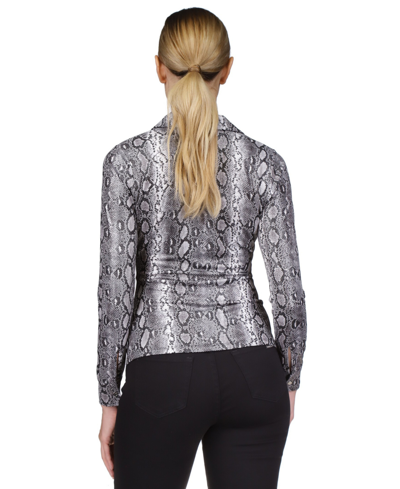 Shop Michael Kors Michael  Women's Snakeskin-print Twist-front Shirt In Black