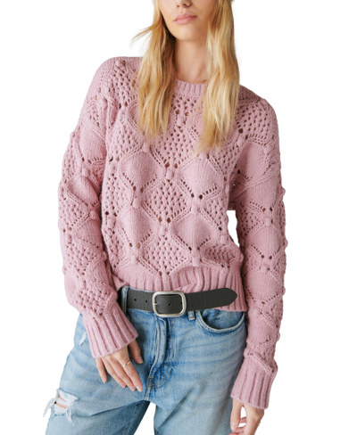 Shop Lucky Brand Women's Open-stitch Pullover Sweater In Lilas