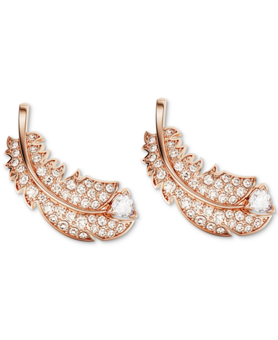 Shop Swarovski Rose Gold-tone Nice Crystal Feather Stud Earrings
