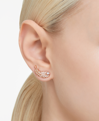 Shop Swarovski Rose Gold-tone Nice Crystal Feather Stud Earrings