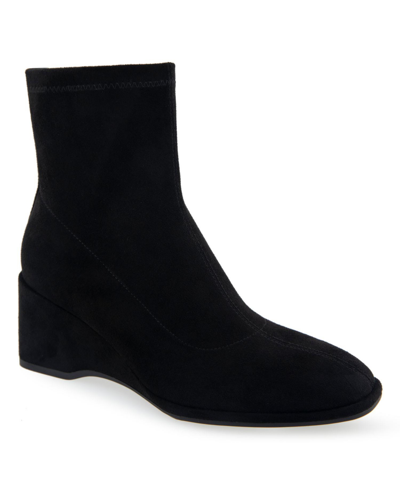 Shop Aerosoles Anouk Boot-ankle Boot-wedge In Black Faux Suede