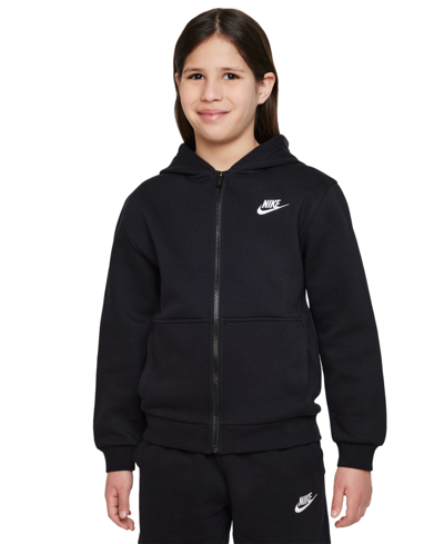 Shop Nike Big Kids Sportswear Club Fleece Full-zip Hoodie In Black